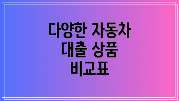 다양한 자동차 대출 상품 비교표