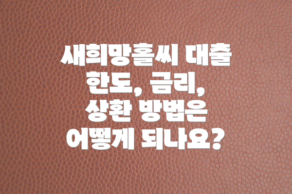 새희망홀씨 대출 한도, 금리, 상환 방법은 어떻게 되나요?