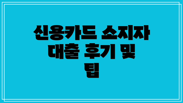 신용카드 소지자 대출 후기 및 팁