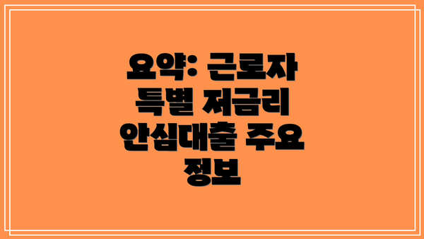 요약: 근로자 특별 저금리 안심대출 주요 정보