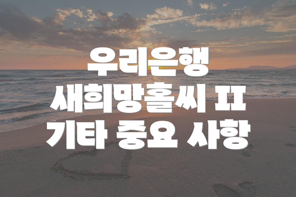 우리은행 새희망홀씨 II 기타 중요 사항