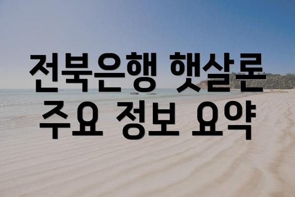 전북은행 햇살론 주요 정보 요약