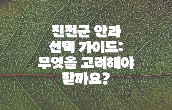 진천군 안과 선택 가이드: 무엇을 고려해야 할까요?
