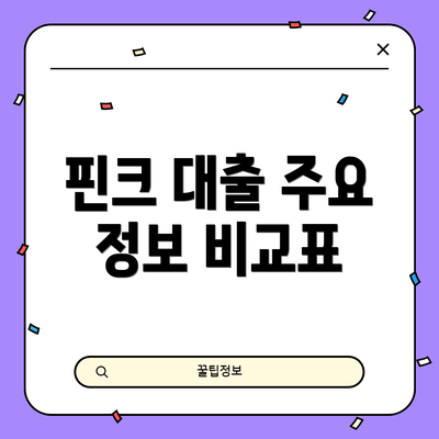 핀크 대출 주요 정보 비교표