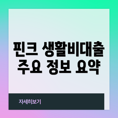 핀크 생활비대출 주요 정보 요약