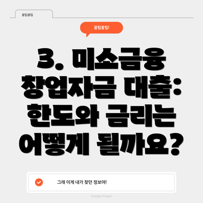 3. 미소금융 창업자금 대출: 한도와 금리는 어떻게 될까요?