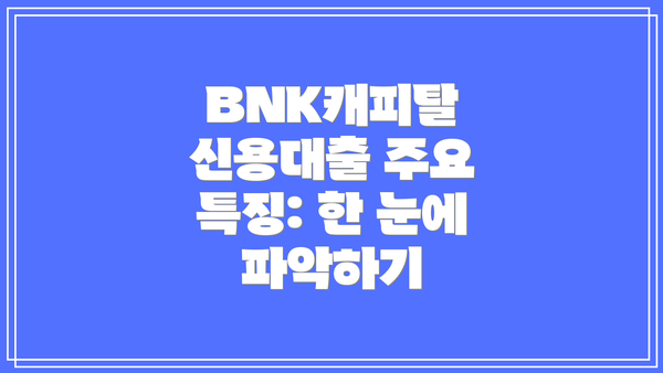 BNK캐피탈 신용대출 주요 특징: 한 눈에 파악하기