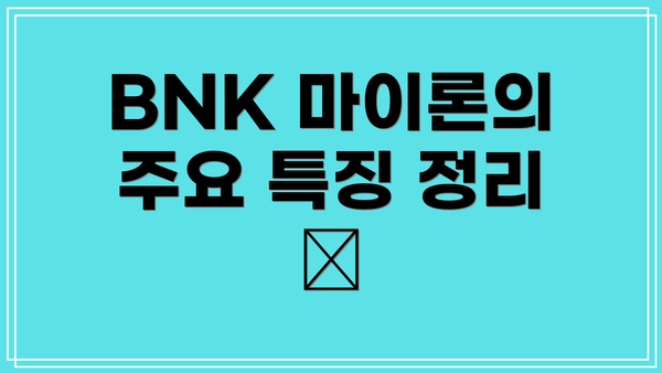 BNK 마이론의 주요 특징 정리 📋