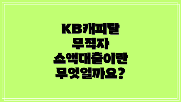 KB캐피탈 무직자 소액대출이란 무엇일까요?