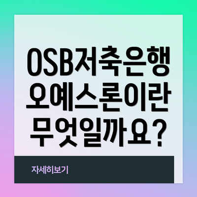 OSB저축은행 오예스론이란 무엇일까요?